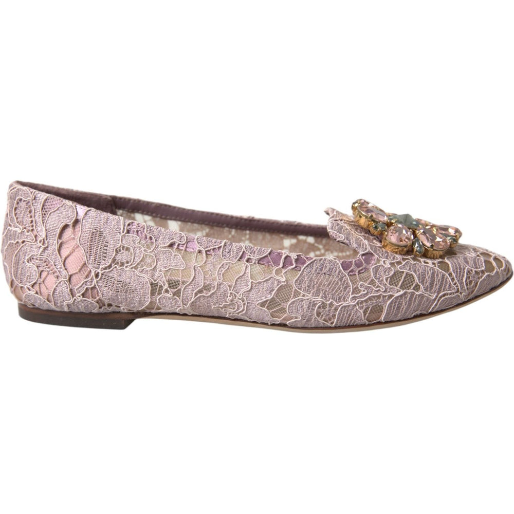 Dolce & Gabbana Pink Lace Crystal Ballet Flats Loafers Shoes LA10311-35.5