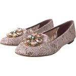 Dolce & Gabbana Pink Lace Crystal Ballet Flats Loafers Shoes LA10311-35.5