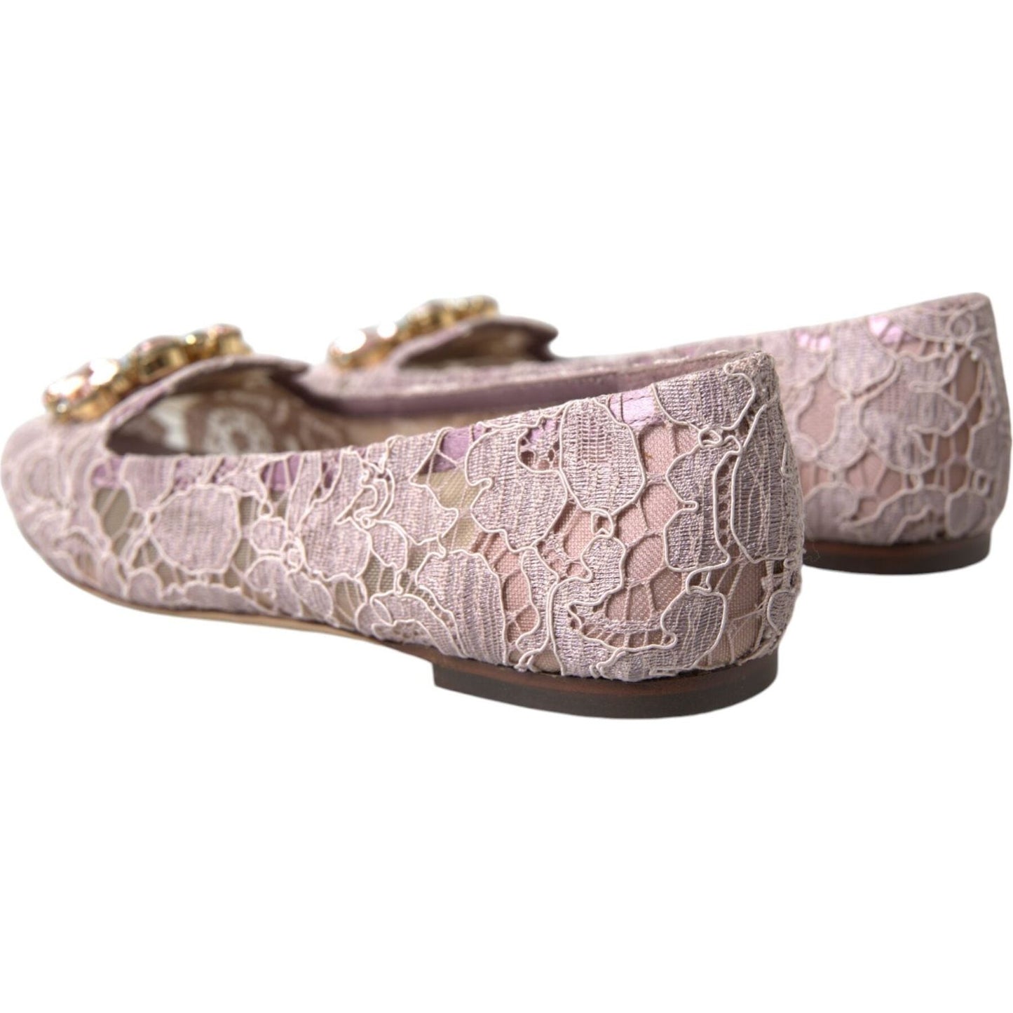 Dolce & Gabbana Pink Lace Crystal Ballet Flats Loafers Shoes LA10311-35.5
