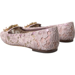 Dolce & Gabbana Pink Lace Crystal Ballet Flats Loafers Shoes LA10311-35.5