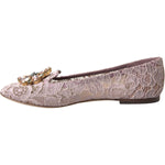 Dolce & Gabbana Pink Lace Crystal Ballet Flats Loafers Shoes LA10311-35.5