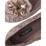Dolce & Gabbana Pink Lace Crystal Ballet Flats Loafers Shoes LA10311-35.5