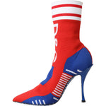 Dolce & Gabbana Red Blue Stretch Sock Style Ankle Boots Logo Shoes LA11123-36.5
