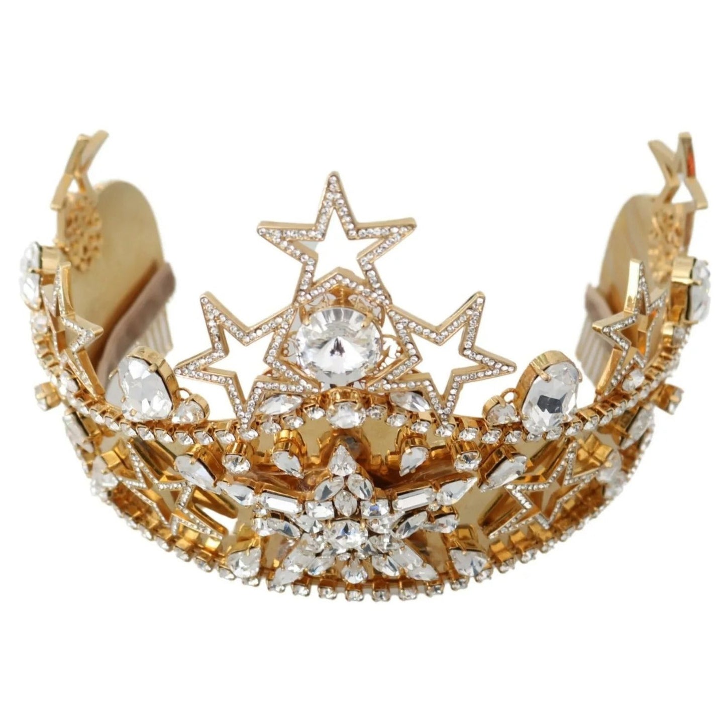 Dolce & Gabbana Gold Crystal Star STRASS Crown Logo Tiara Diadem SMY100155