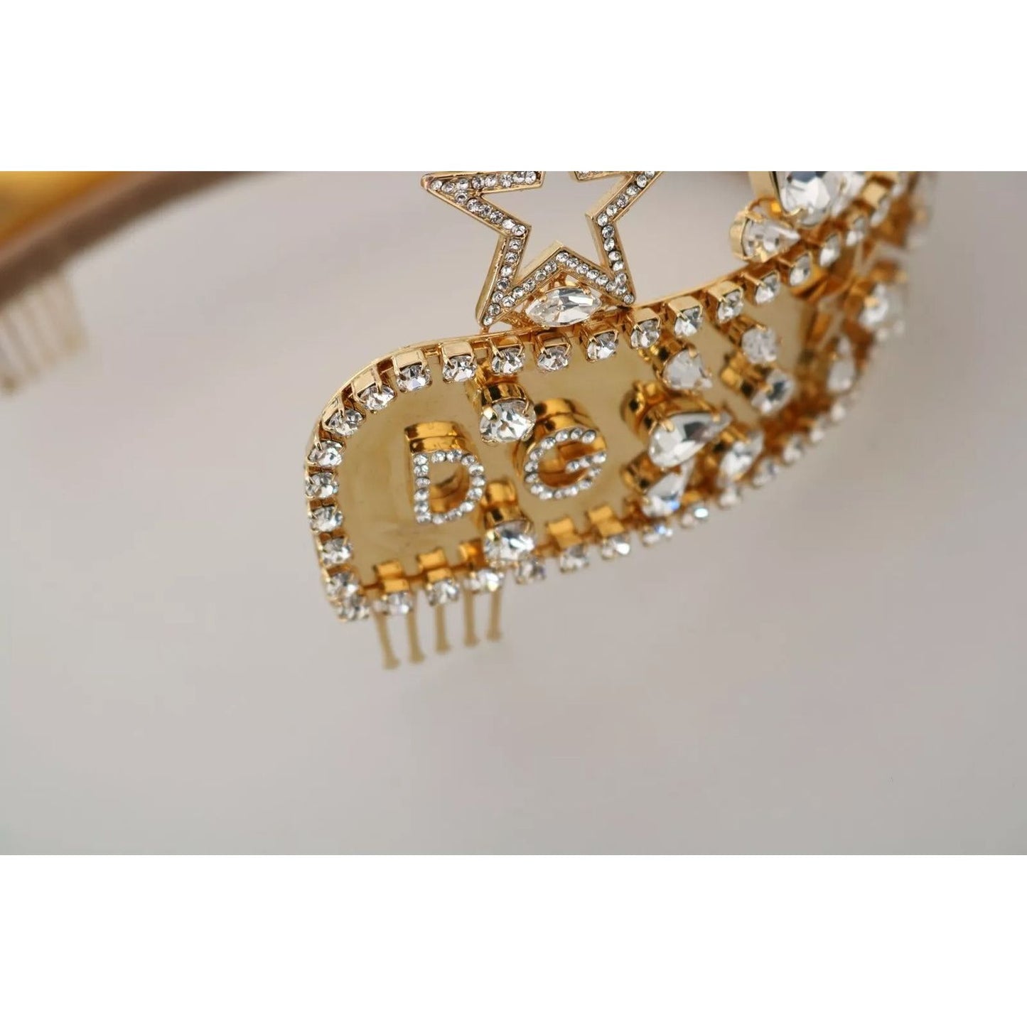 Dolce & Gabbana Gold Crystal Star STRASS Crown Logo Tiara Diadem SMY100155