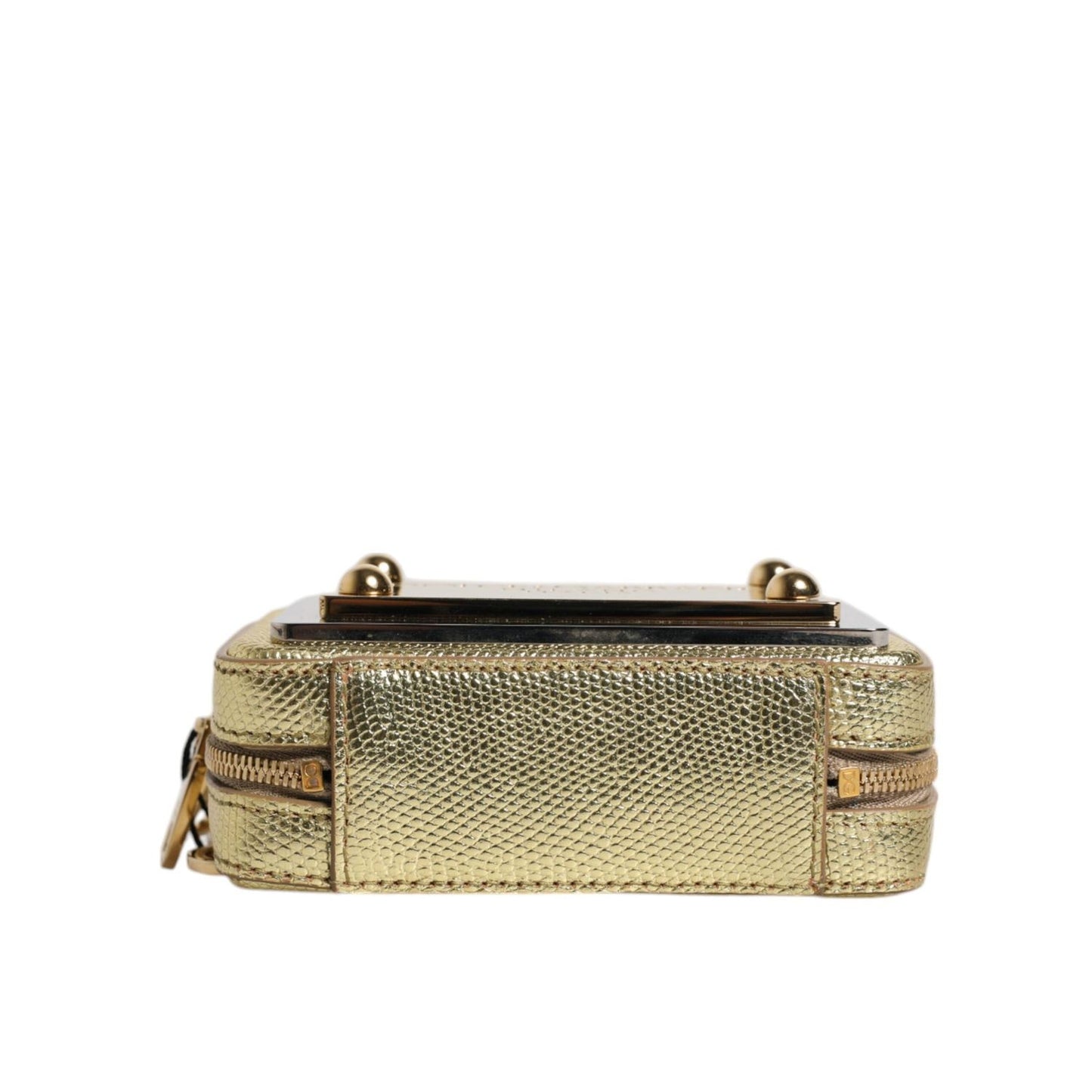Dolce & Gabbana Gold Leather DG Logo Plaque Zip Around Clutch Bag BAG4159