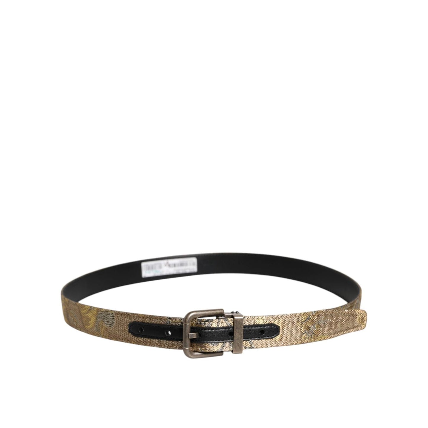 Dolce & Gabbana Gold Leather Jacquard Silver Metal Buckle Belt BEL9353-90