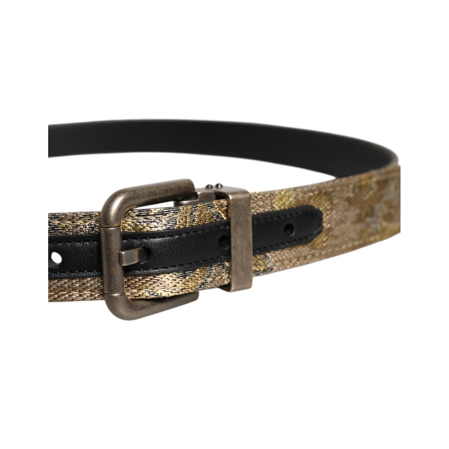 Dolce & Gabbana Gold Leather Jacquard Silver Metal Buckle Belt BEL9353-90