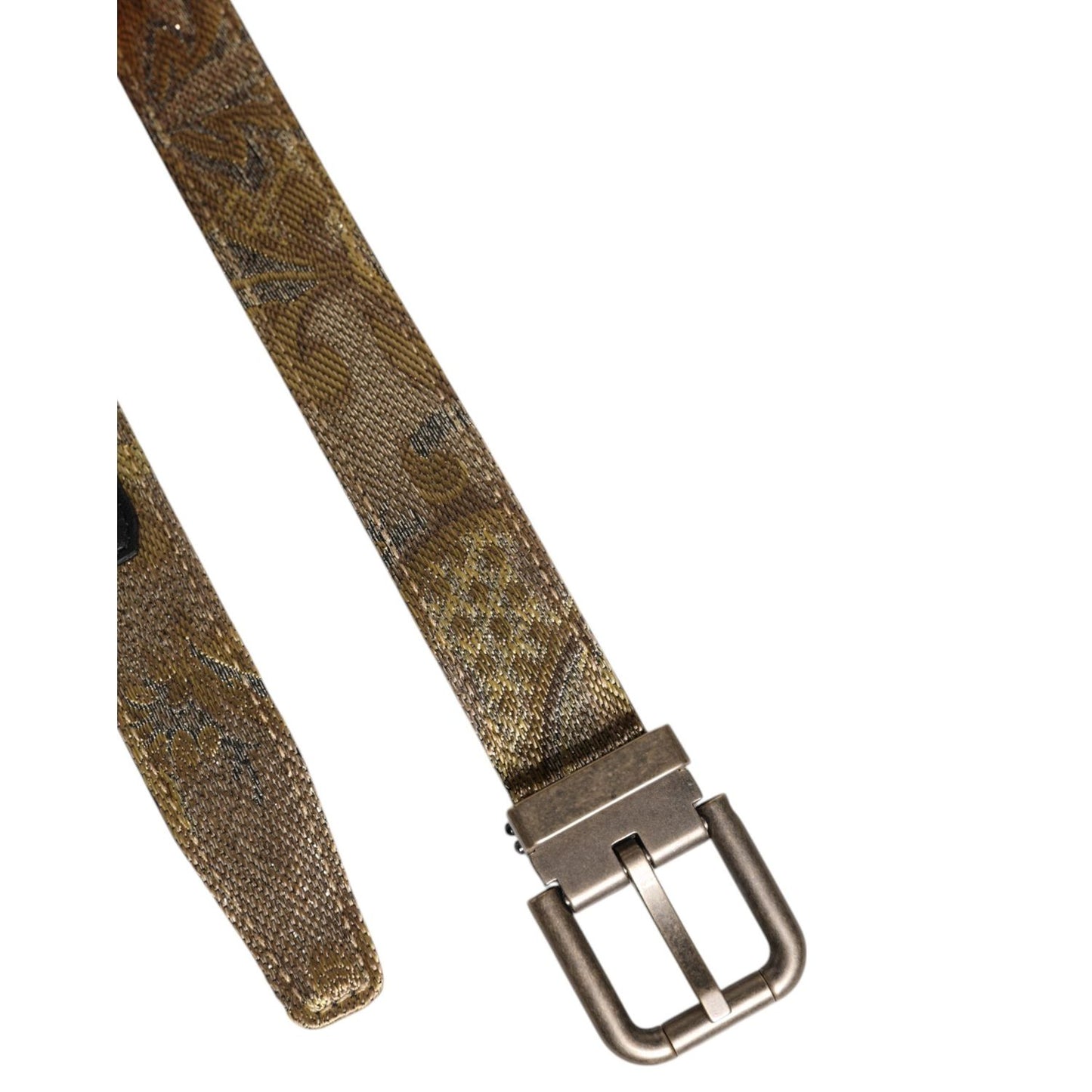 Dolce & Gabbana Gold Leather Jacquard Silver Metal Buckle Belt BEL9353-90