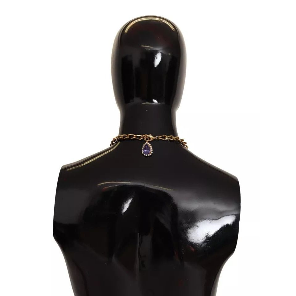 Dolce & Gabbana Gold Tone Floral Crystals Purple Embellished Necklace SMY100664