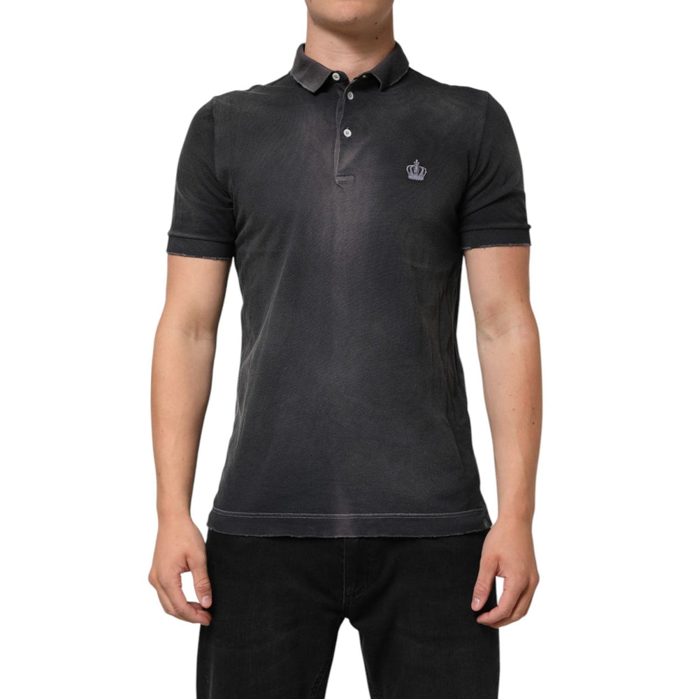 Dolce & Gabbana Gray Cotton Crown Collared Men Polo T-shirt TSH90562-50