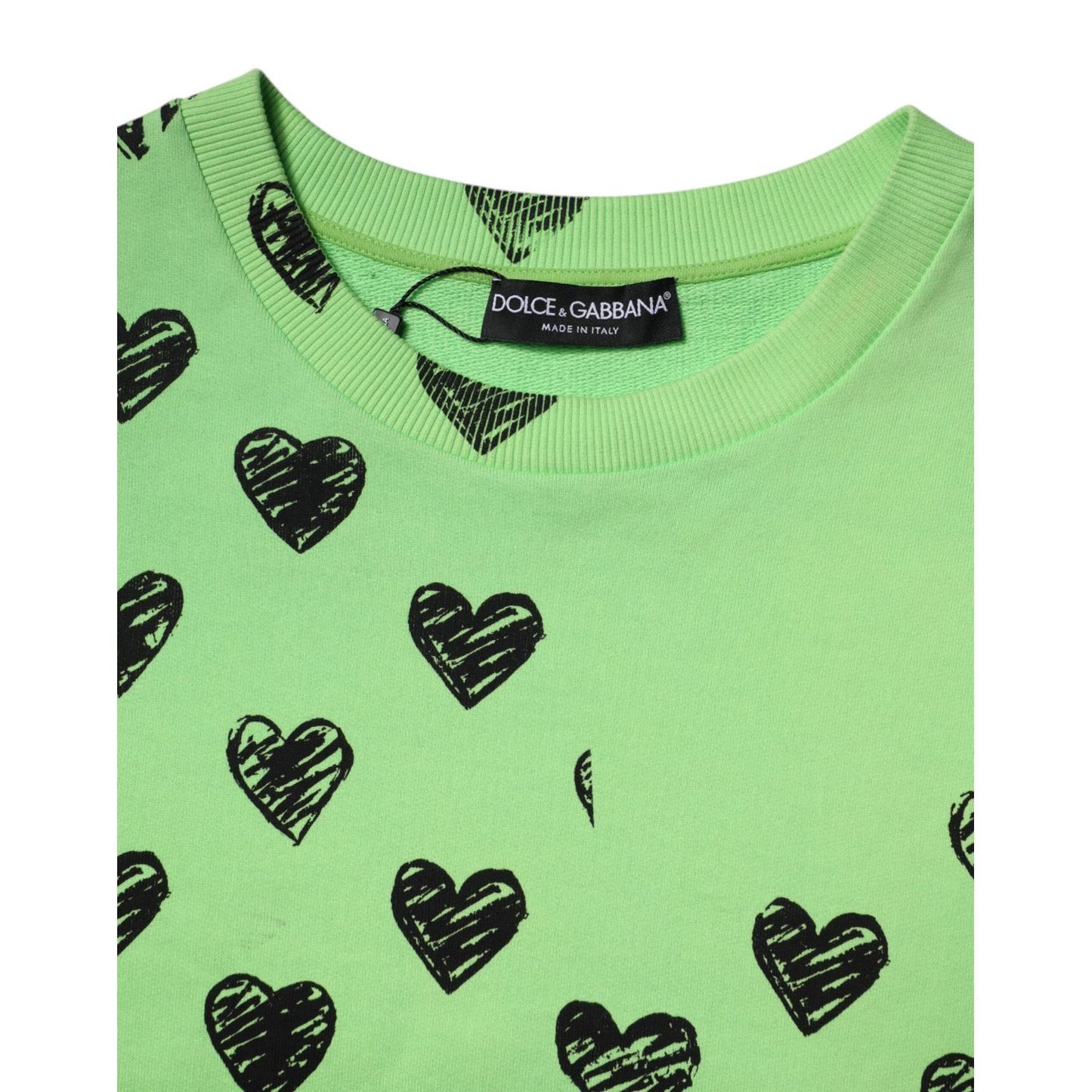 Dolce & Gabbana Green Heart Print Crew Neck Pullover Sweater TSH90296-52