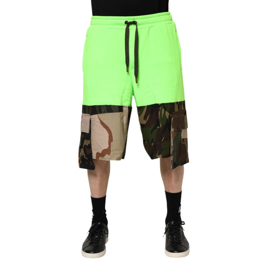 Dolce & Gabbana Green Patchwork Cargo Bermuda Men Shorts