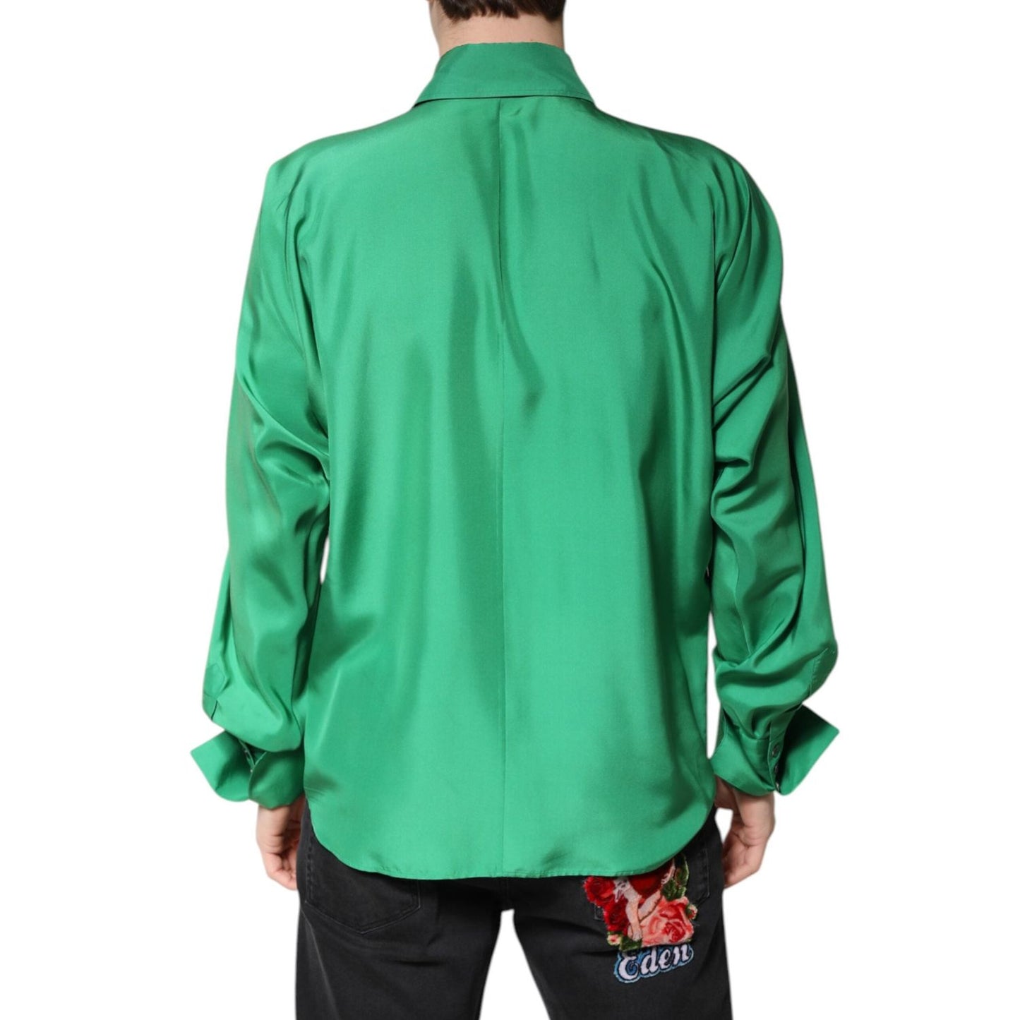 Dolce & Gabbana Green Silk Satin Long Sleeves Casual Shirt TSH90180-40