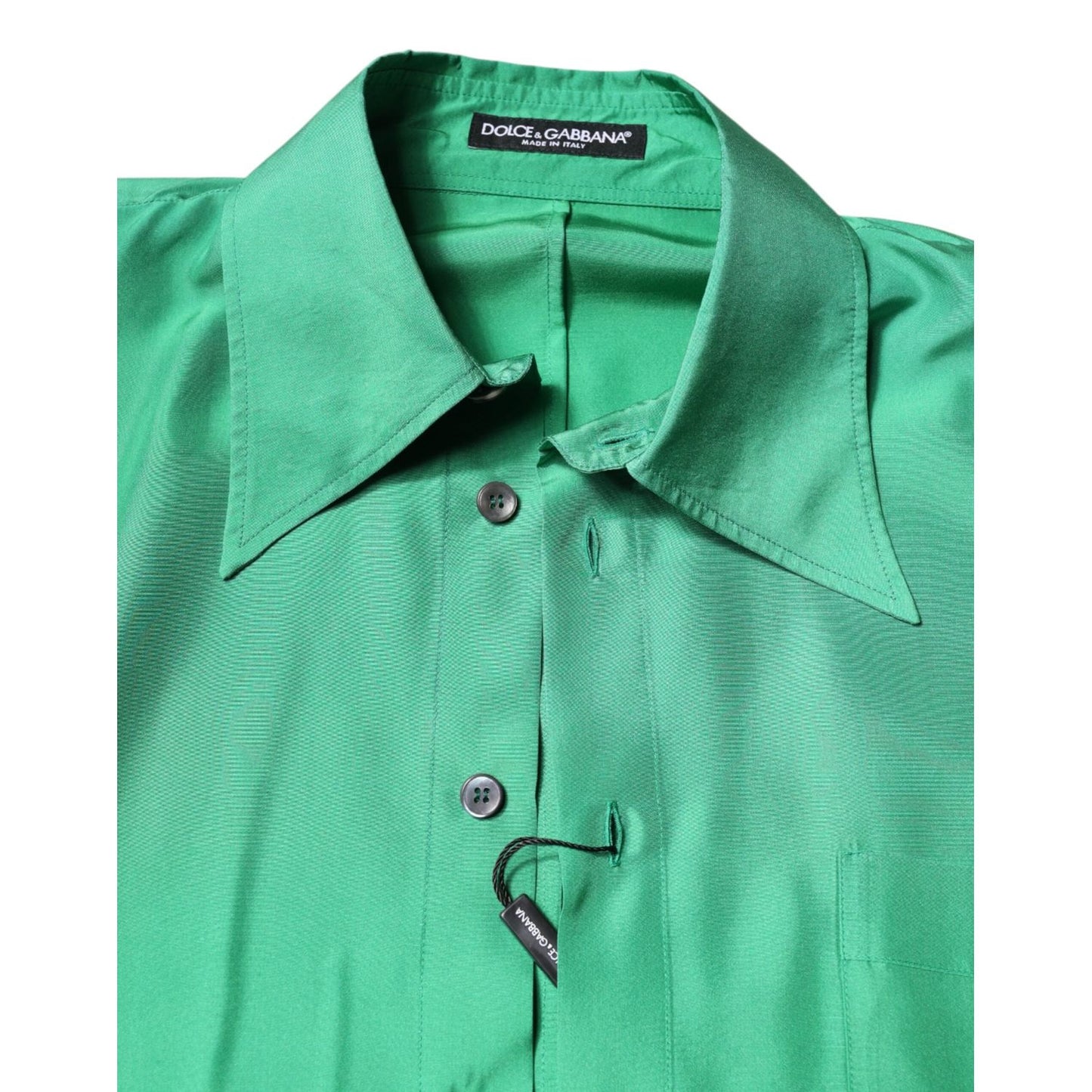 Dolce & Gabbana Green Silk Satin Long Sleeves Casual Shirt TSH90180-40