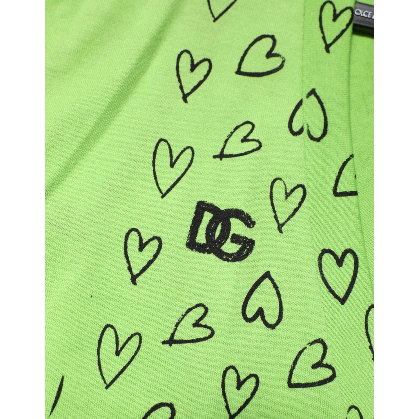 Dolce & Gabbana Green V-Neck DG Logo Heart Print T-shirt TSH90340-52
