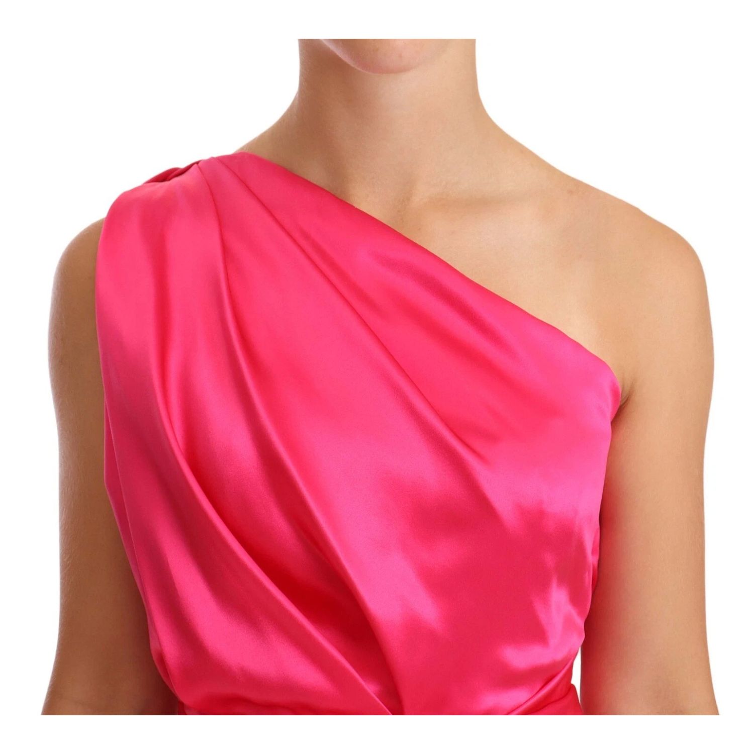Dolce & Gabbana Pink Sheath Silk Bow Open Shoulder Dress