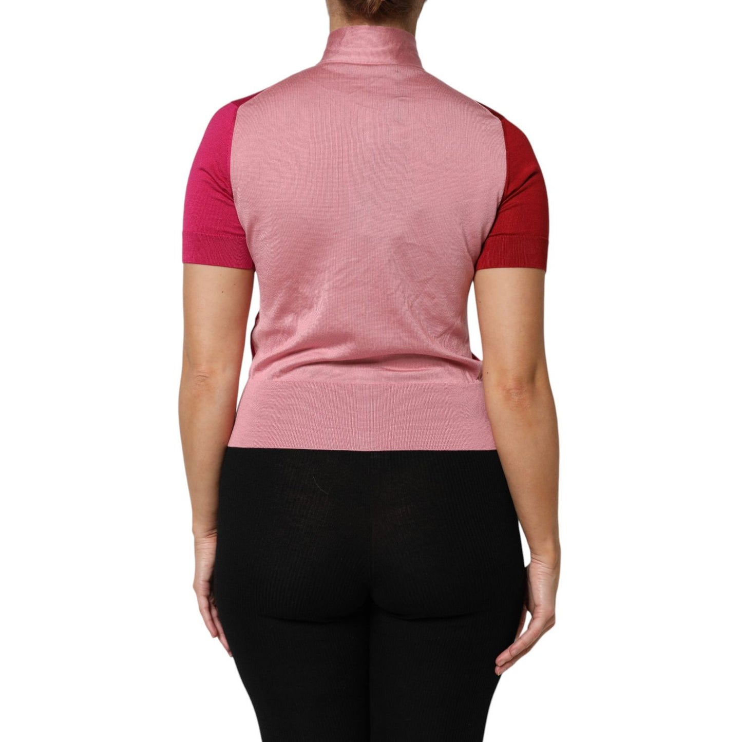 Dolce & Gabbana Pink Short Sleeves Buttoned Ascot Collar Top