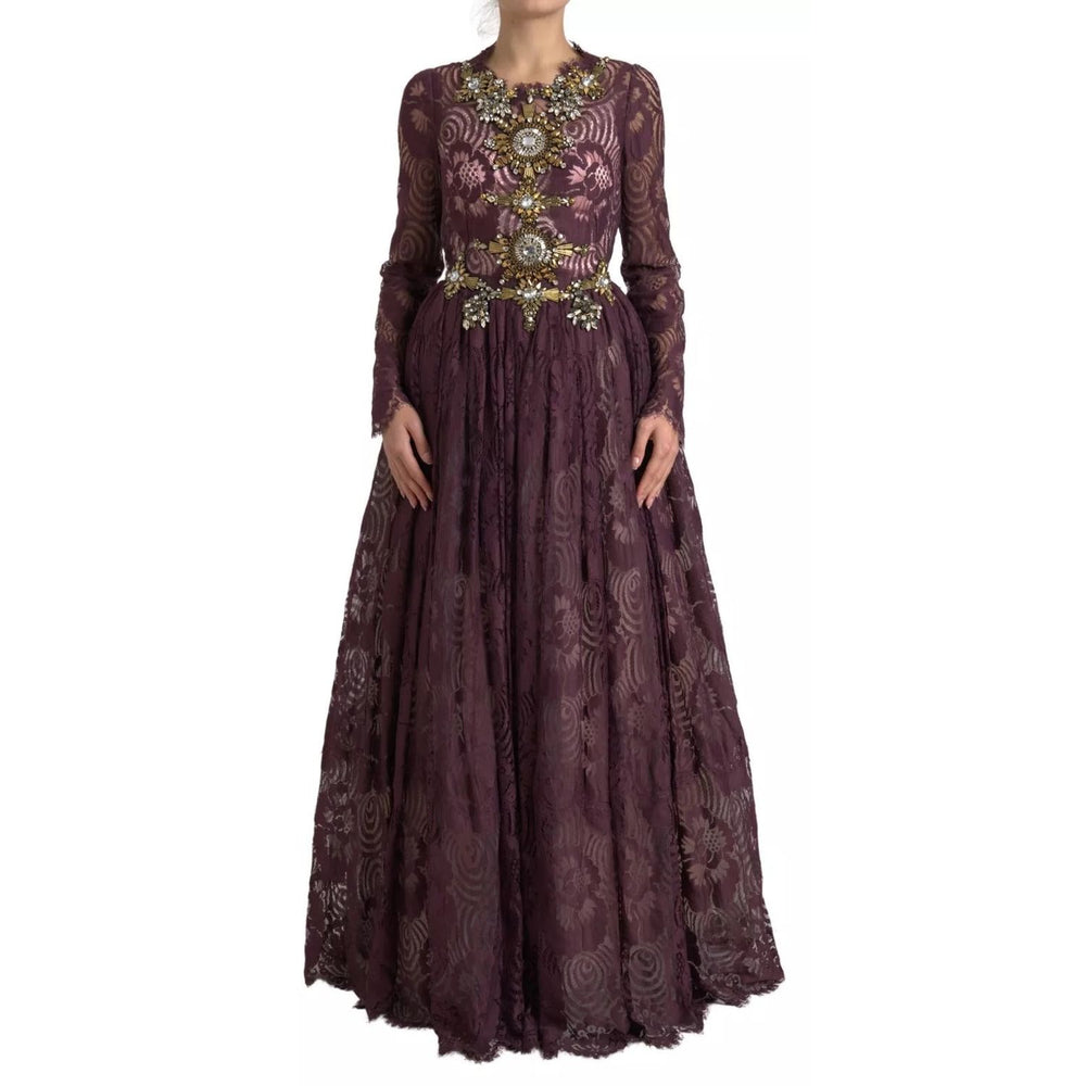 Dolce & Gabbana Purple Viscose Crystal A-Line Gown Dress DR28932-46