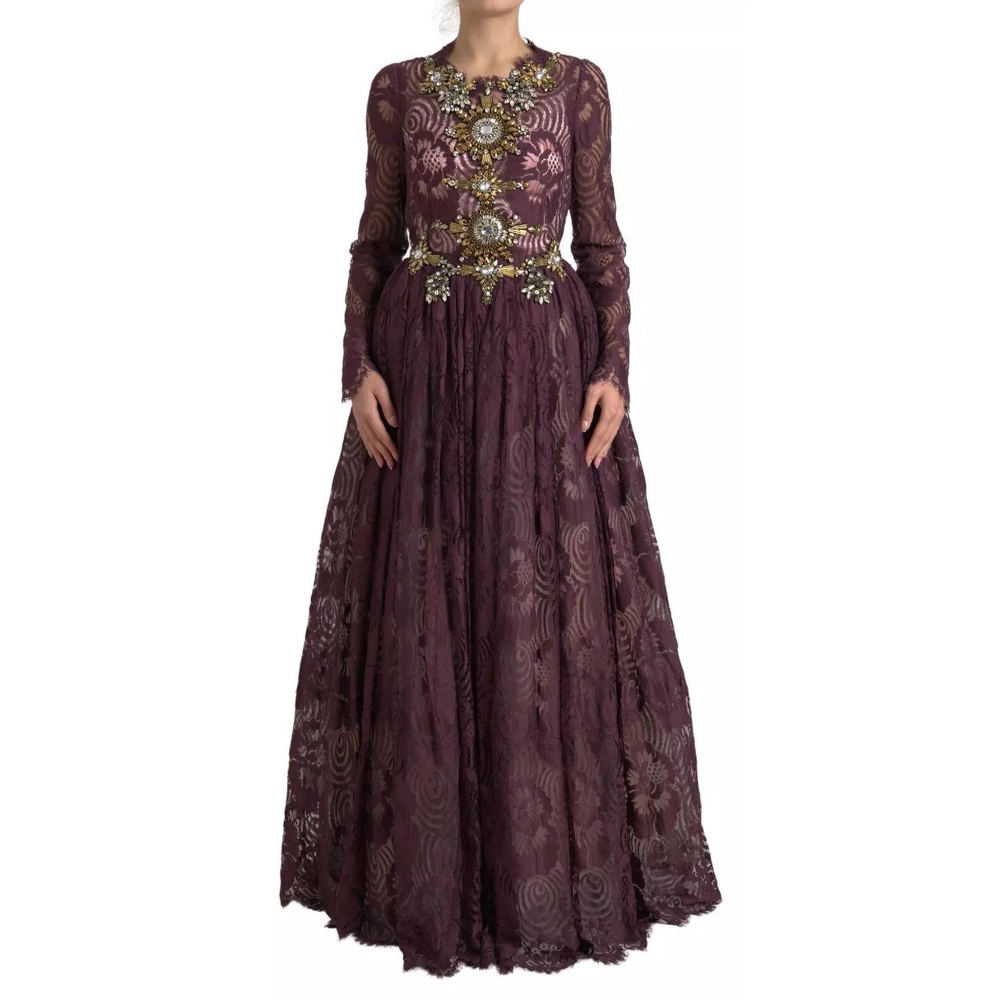 Dolce & Gabbana Purple Viscose Crystal A-Line Gown Dress DR28932-46