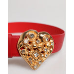 Dolce & Gabbana Red Calf Leather Embellished Metal Buckle Belt WMB521-75