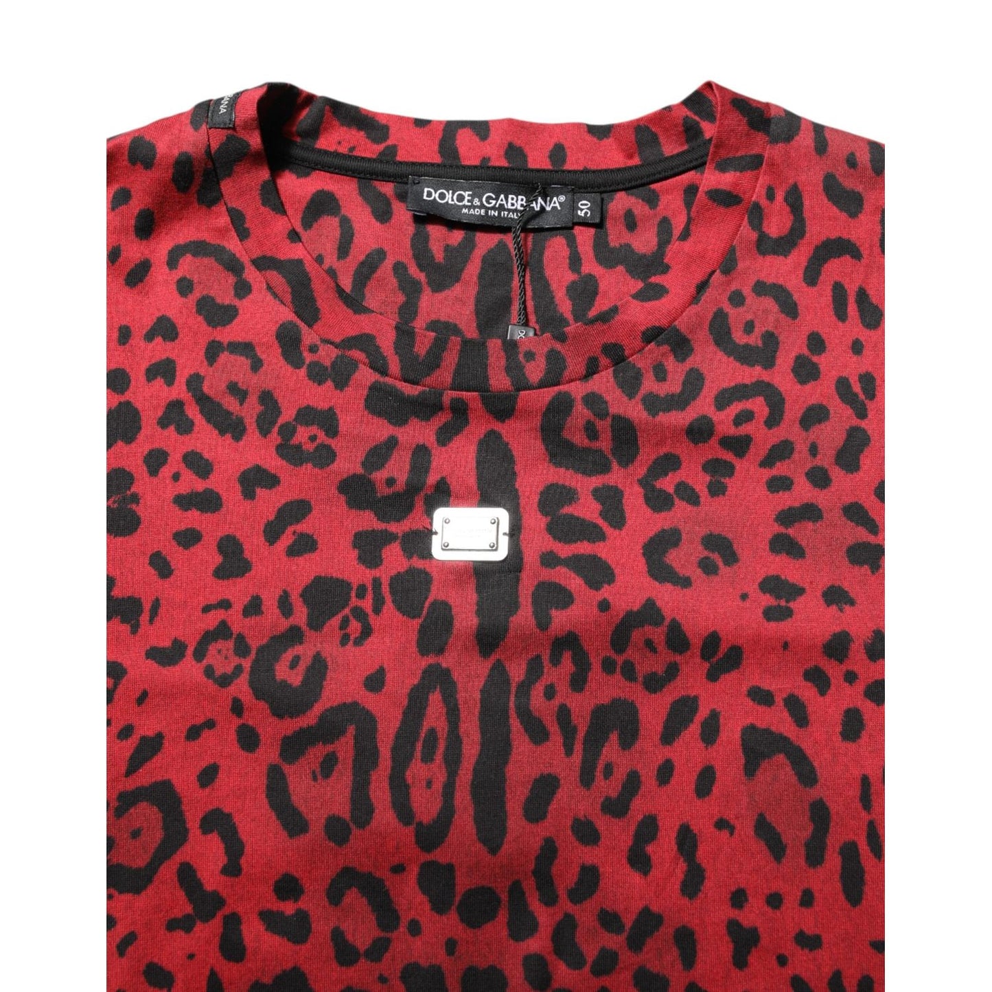 Dolce & Gabbana Red Cotton Leopard Short Sleeves T-shirt TSH906965-50