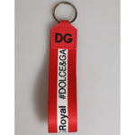Dolce & Gabbana Red Logo Polyester Silver Brass Holder Keychain Men Keyring SMY11297