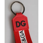Dolce & Gabbana Red Logo Polyester Silver Brass Holder Keychain Men Keyring SMY11297