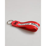 Dolce & Gabbana Red Logo Polyester Silver Brass Holder Keychain Men Keyring SMY11297