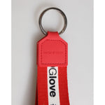 Dolce & Gabbana Red Logo Polyester Silver Brass Holder Keychain Men Keyring SMY11297