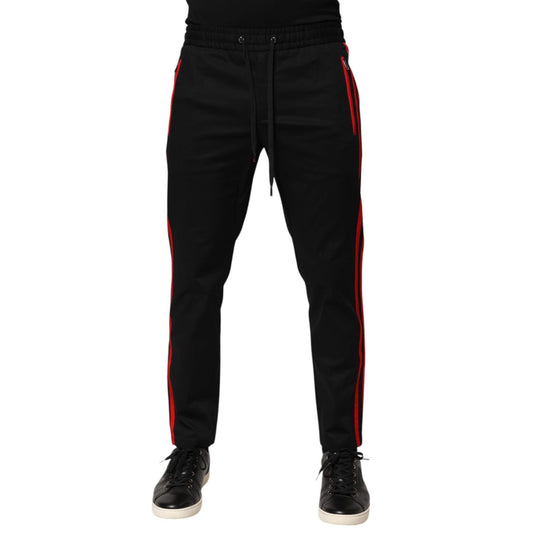 Dolce & Gabbana Red Stripe Cotton Logo Jogger Sweatpants Pants