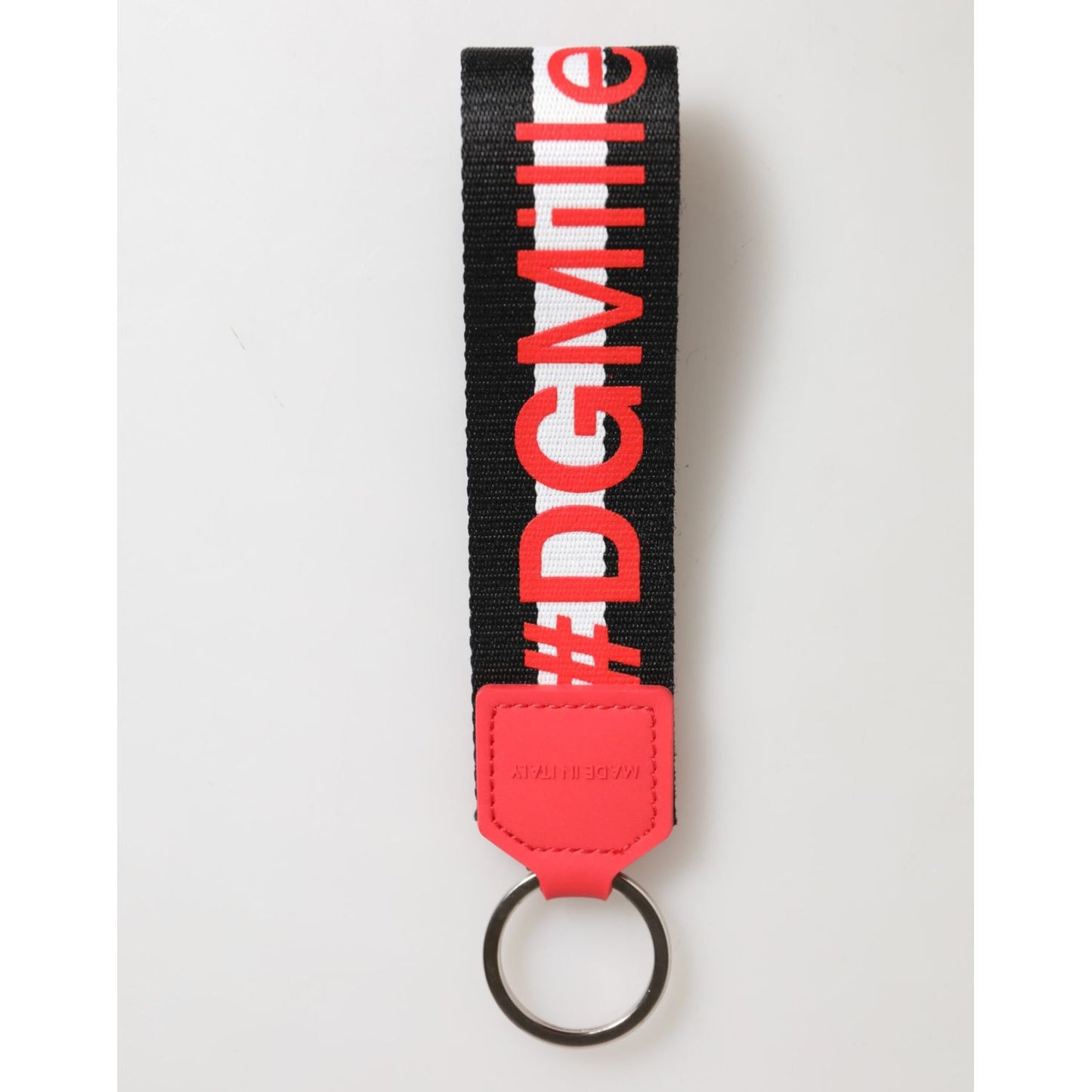Dolce & Gabbana Red White DG Logo Polyester Brass Holder Keychain Keyring SMY11322
