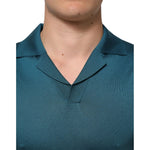 Dolce & Gabbana Teal Blue Silk Collar Short Sleeve Polo T-shirt TSH91071-46