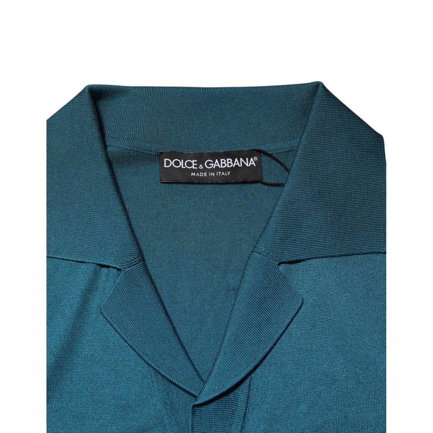 Dolce & Gabbana Teal Blue Silk Collar Short Sleeve Polo T-shirt TSH91071-46