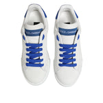 Dolce & Gabbana White Blue Leather Low Top Sneakers Shoes LA12900-35