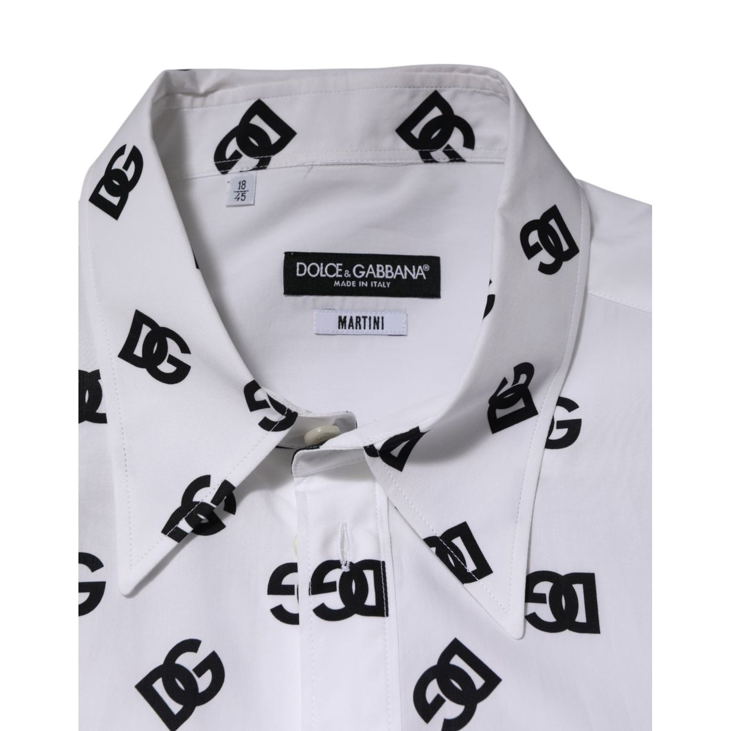 Dolce & Gabbana White Cotton Black DG Logo Long Sleeve Shirt TSH90809-45