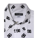 Dolce & Gabbana White Cotton Black DG Logo Long Sleeve Shirt TSH90809-45