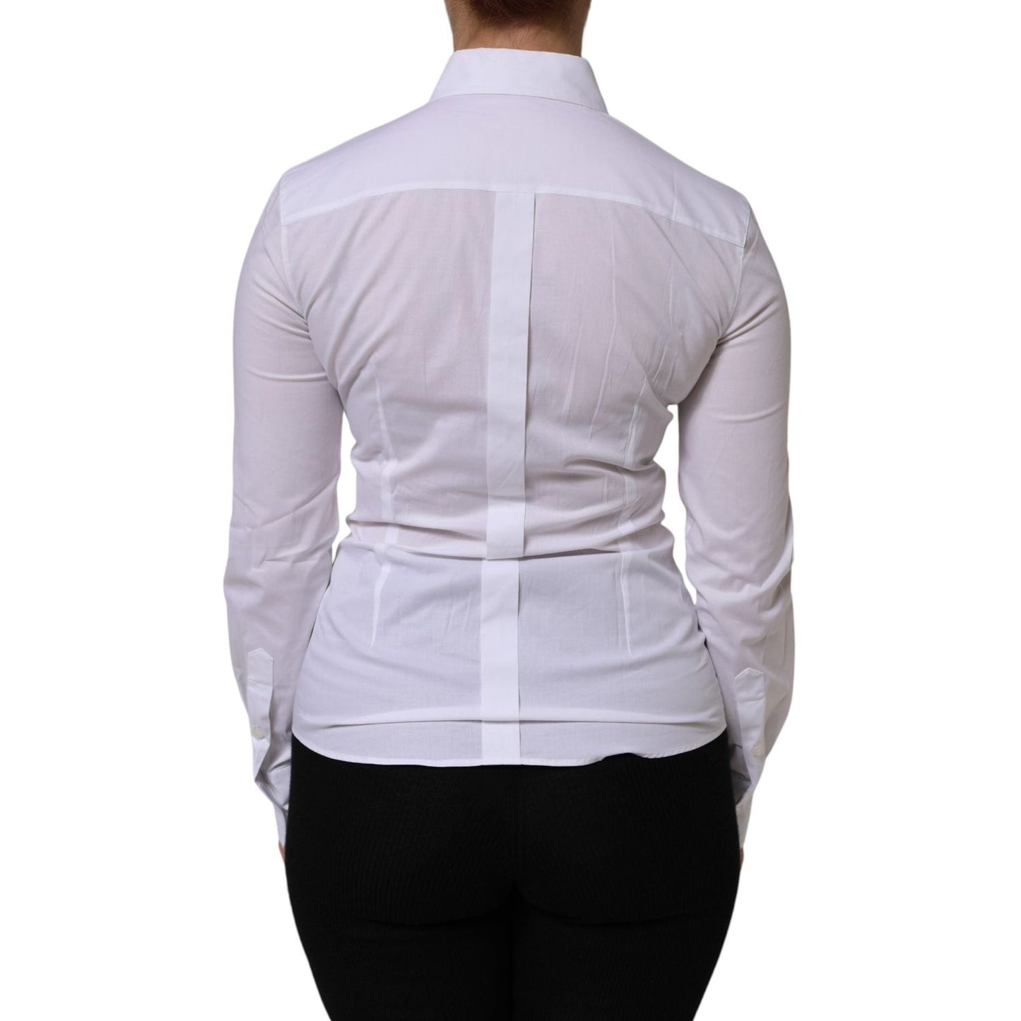 Dolce & Gabbana White Cotton Collared Long Sleeves Top Shirt TSH90567-40