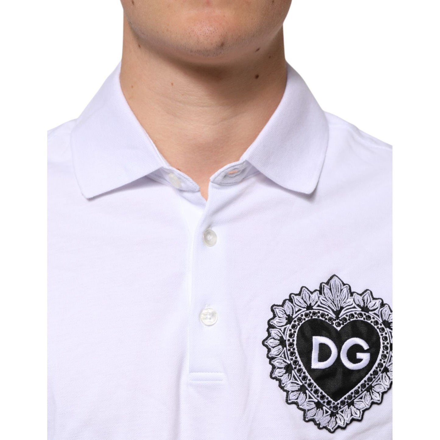 Dolce & Gabbana White Cotton DG Heart Logo Embroider T-shirt TSH90619-52