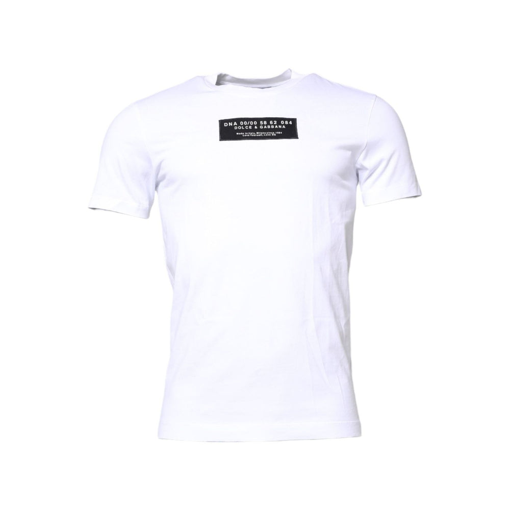 Dolce & Gabbana White Cotton Logo Patch Crew Neck T-shirt TSH90336-46