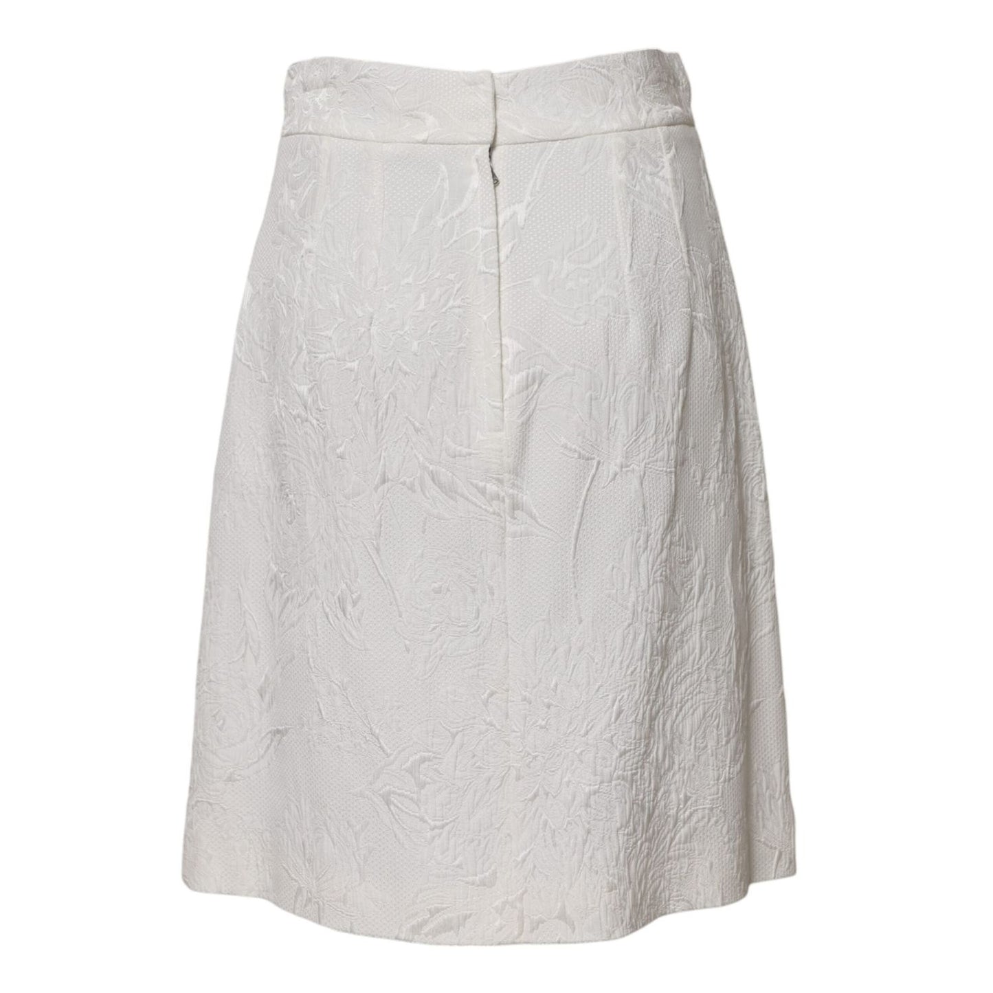 Dolce & Gabbana White Floral Brocade A-line High Waist Skirt SKI2050-40