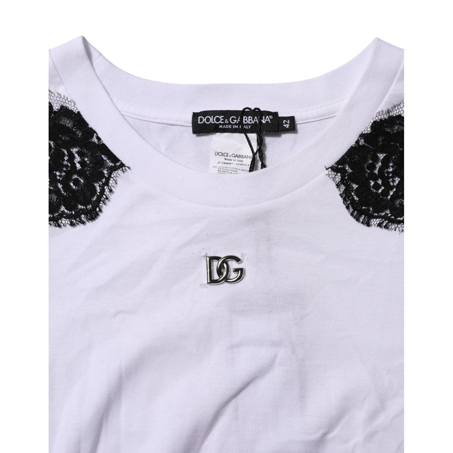 Dolce & Gabbana White Floral Lace DG Detailing Top T-shirt TSH90662-42