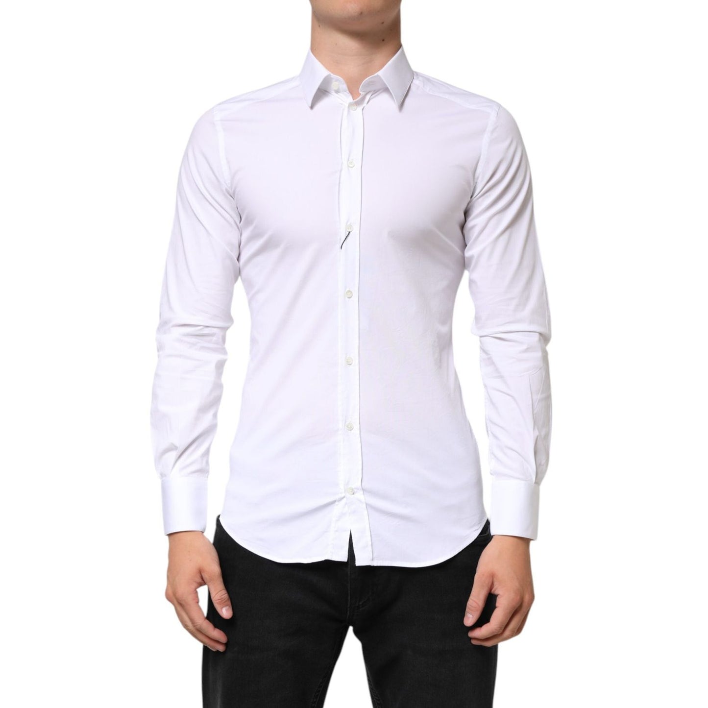 Dolce & Gabbana White GOLD Cotton Long Sleeves Dress Men Shirt TSH90819-38