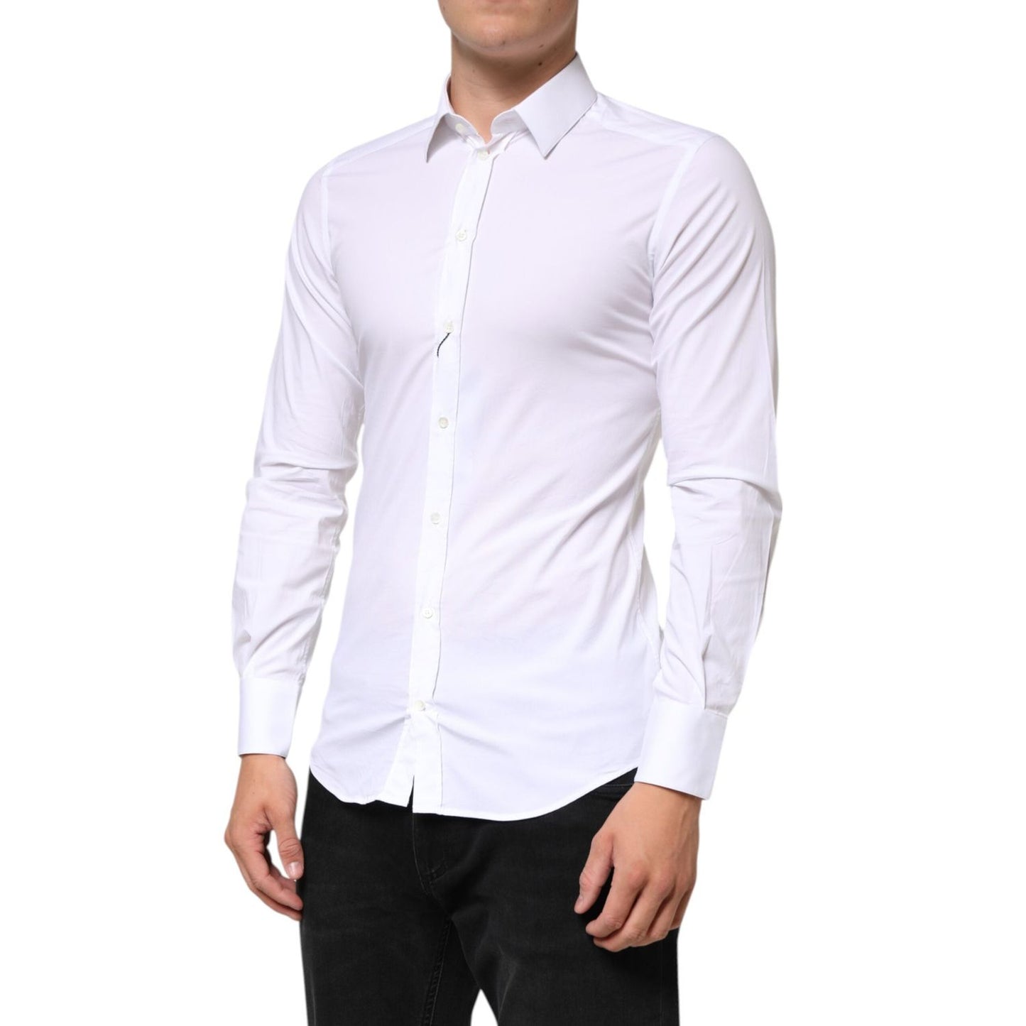 Dolce & Gabbana White GOLD Cotton Long Sleeves Dress Men Shirt TSH90819-38