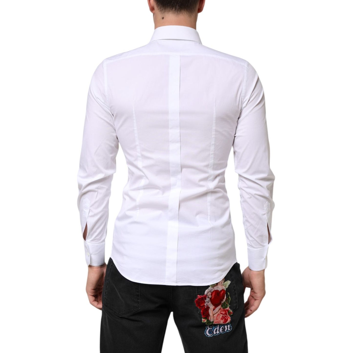 Dolce & Gabbana White GOLD Cotton Long Sleeves Dress Men Shirt TSH90819-38