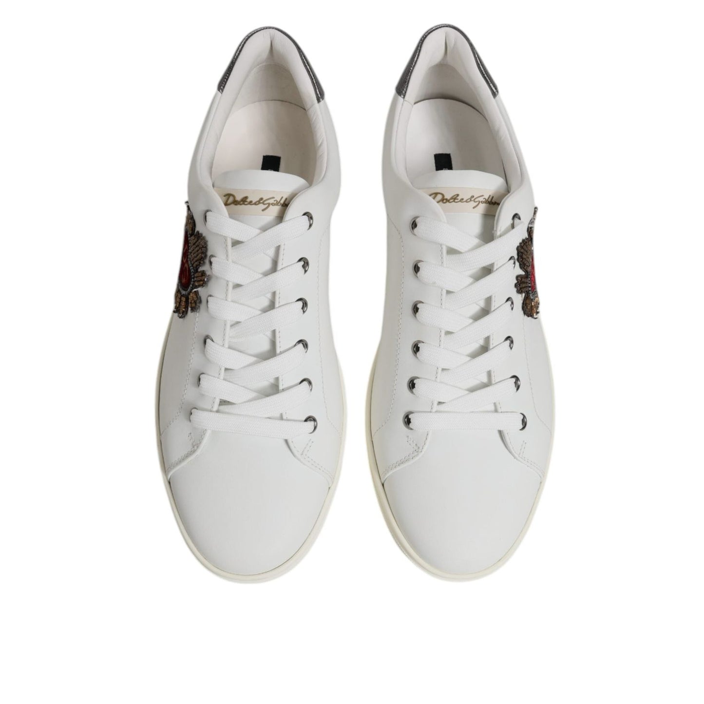 Dolce & Gabbana White Leather Heart Embellished Sneakers Shoes MV7039#2-43
