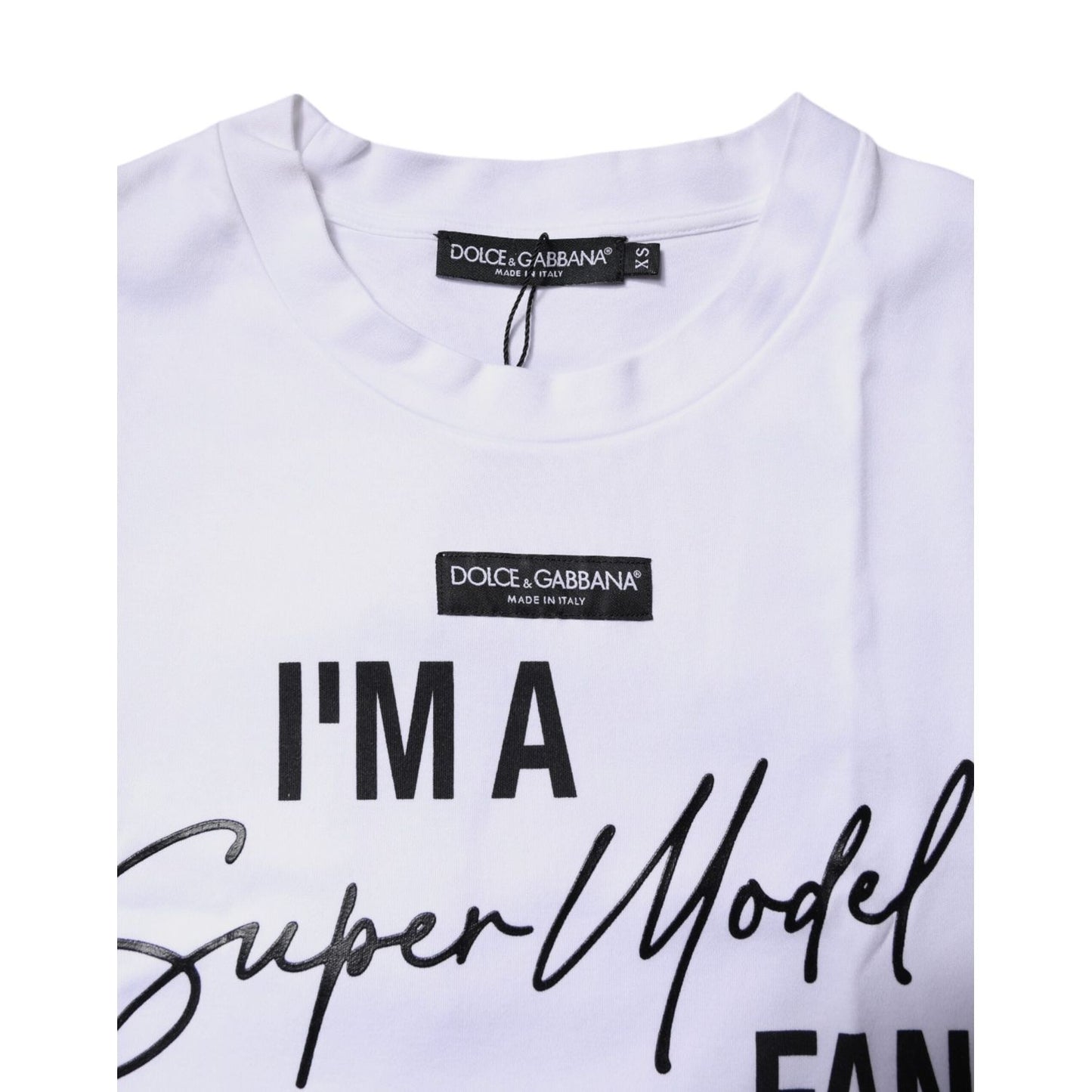 Dolce & Gabbana White Printed Cotton Round Neck Top T-shirt TSH87261-38