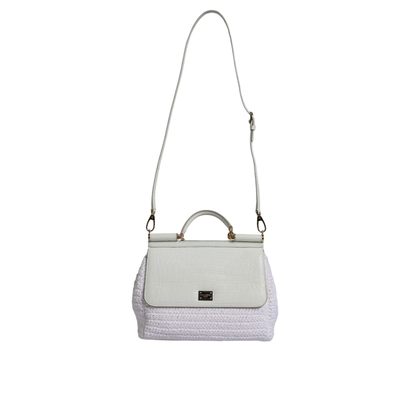 Dolce & Gabbana White Rafia Leather Top Handle Crossbody Bag BAG1633