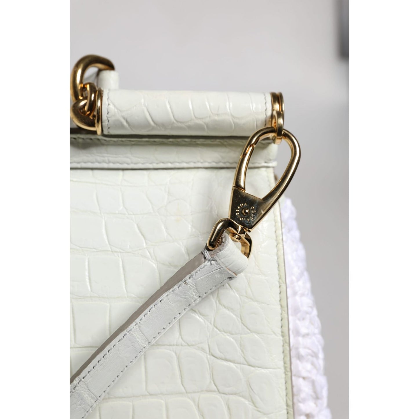Dolce & Gabbana White Rafia Leather Top Handle Crossbody Bag BAG1633