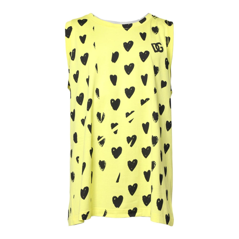Dolce & Gabbana Yellow Cotton Sleeveless DG Heart T-shirt TSH90338-50